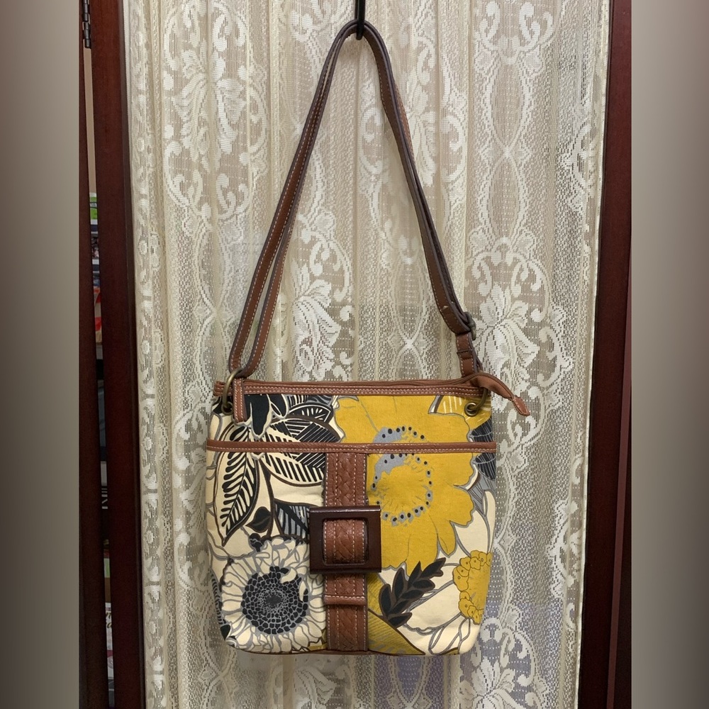 GAL FLORAL CANVAS & FAUX LEATHER SHOULDER BAG